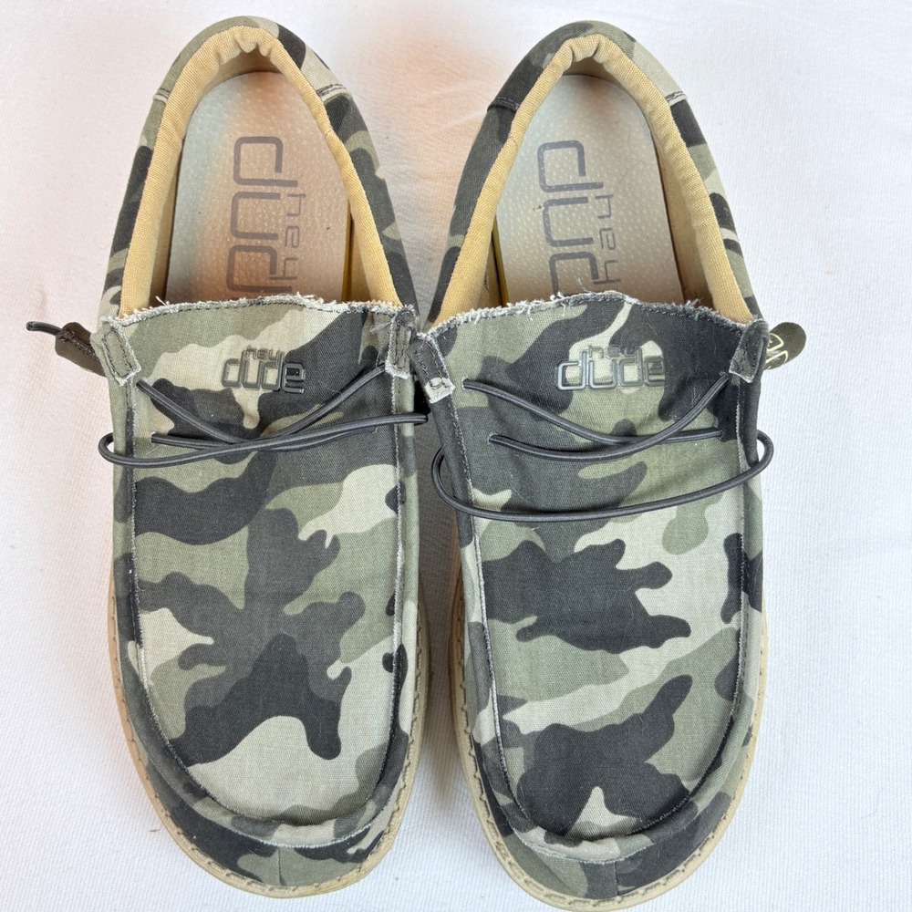 Hey Dude Wally Sox Camo Mens Size 12 Green Camouflage Slip On Loafers Shoes